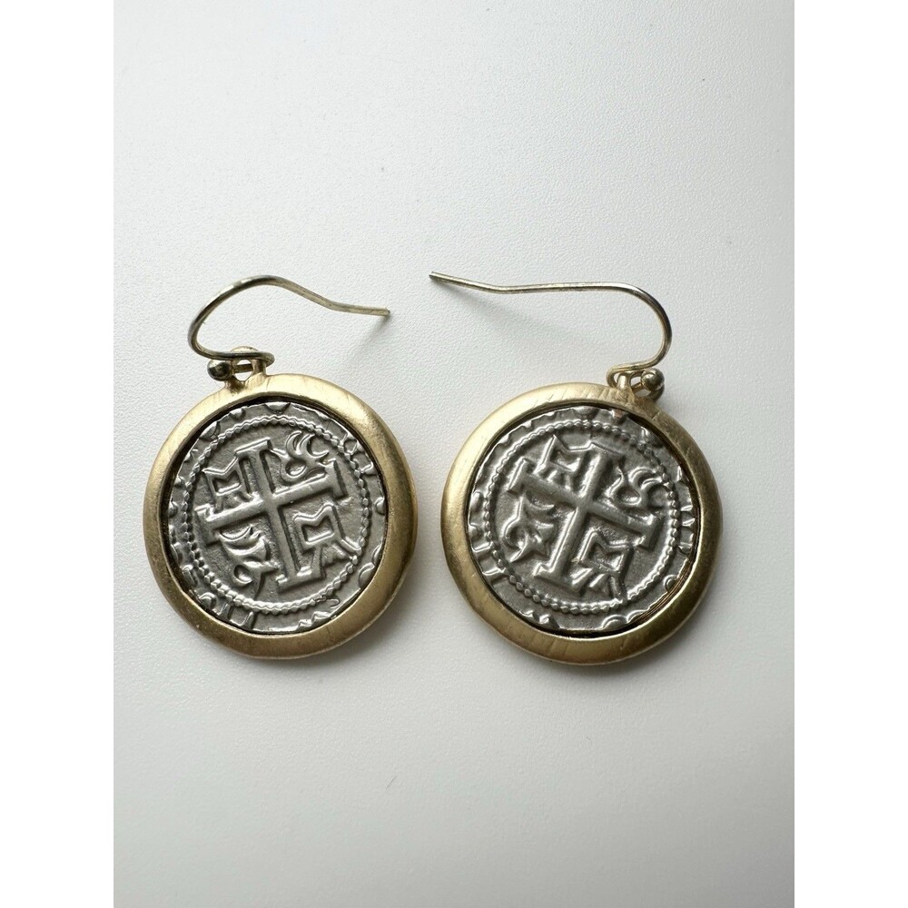 Vintage Gold Silver Two Tone Coin Style Earrings